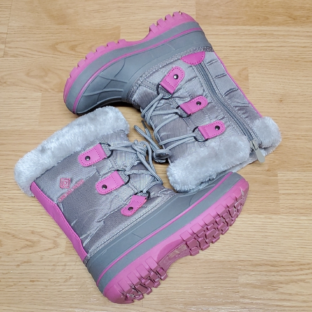 Dream Pairs Forester Pink and Gray Rain & Snow Boots with Faux Fur Trim Size 1